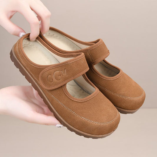 Chinelos fechados femininos para lazer em casa, chinelos semi-cobertos